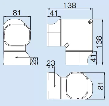 Inaba Denko SN-77-I gedraaide bocht 90 graden afmetingen